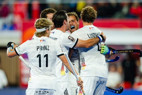 Wavre - 2026 FIH Hockey World Cup Belgium & Netherlands (M)
48 Germany v Argentina (Semi Final)
Picture: Justus Weigand Player of Germany celebrates Second Goal with Moritz Ludwig Player of Germany and Benedikt Schwarzhaupt Player of Germany 
COPYRIGHT WORLDSPORTPICS / Will Palmer
No archive allowed